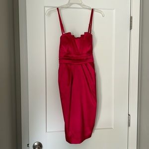 Fuscia pink satin dress with adjustable straps. Never worn. Size 5